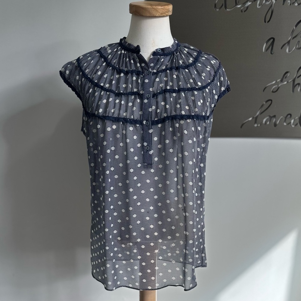 Sophie Max Sheer Navy Polka Dot Blouse